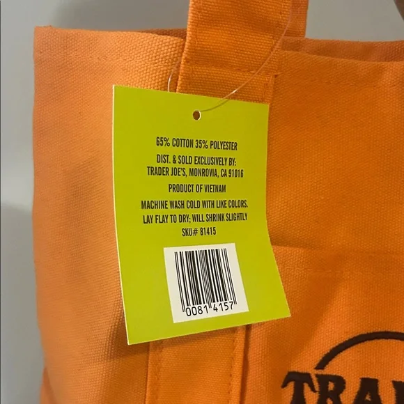 Trader Joe's Orange Tote Bag NWT - Picture 3 of 4